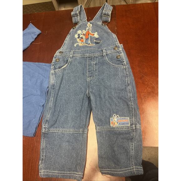 Vintage 90 Disney Mickey Mouse & Friends Embroidered Overalls & Shirt 2T - Picture 1 of 13